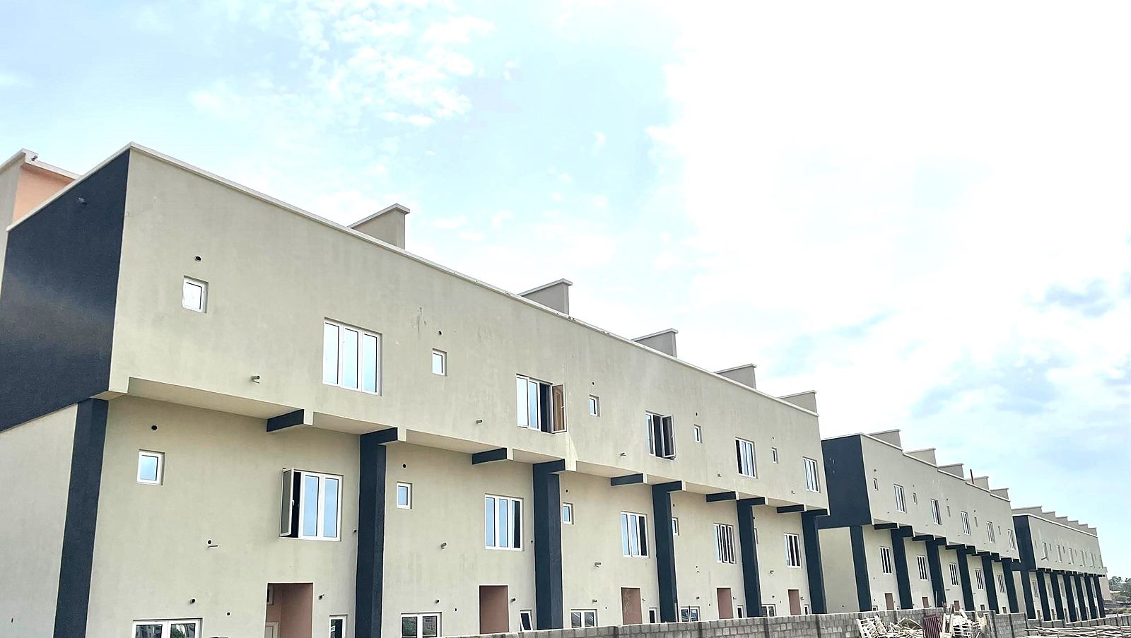 Row of new three storey residential blocks in Jahi, Abuja