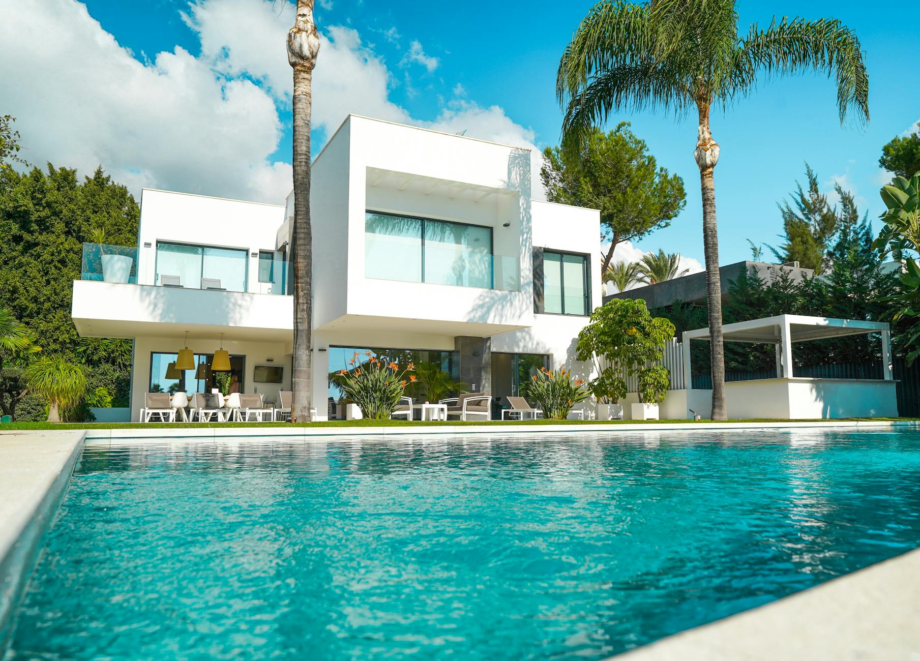 Modern white villa with a pool